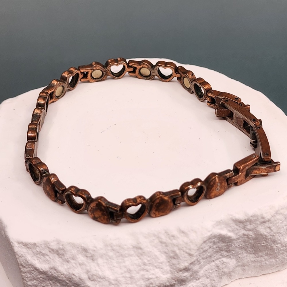 Copper Magnetic Heart Link Bracelet Antiqued Tone Romantic Statement Jewelry